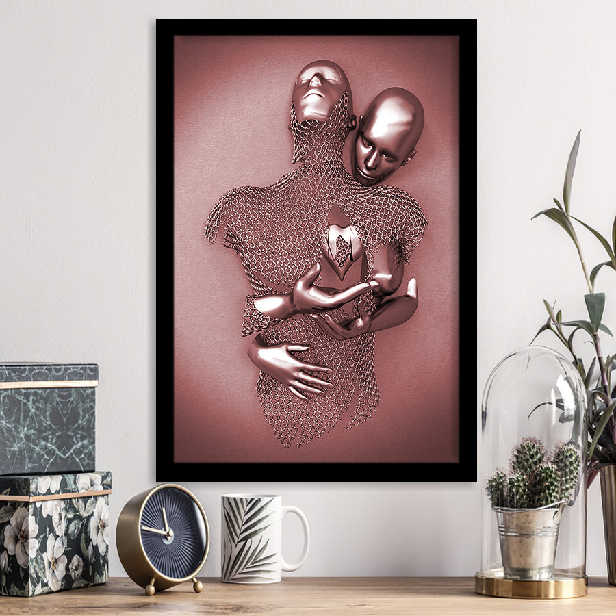 3D Effect Art Love Heart Pink Gold Framed Art Prints Wall Decor - Painting Prints, Wall Art, Home Decor, Prints for Sale