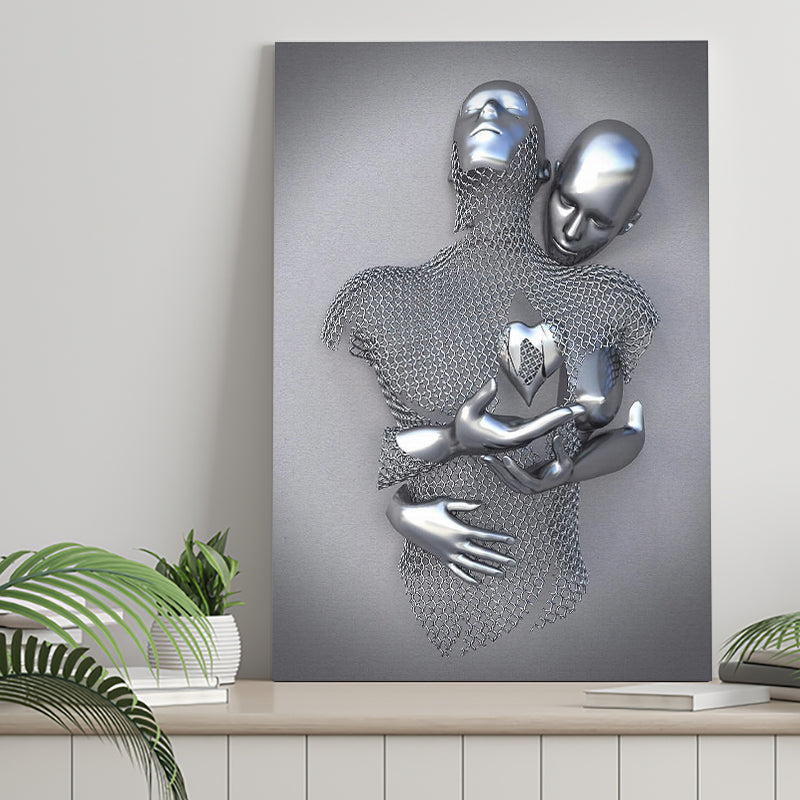 Love Heart Gray-3d Art Wall Metal Figure Sculpture Couple Hanging Painting  For Home