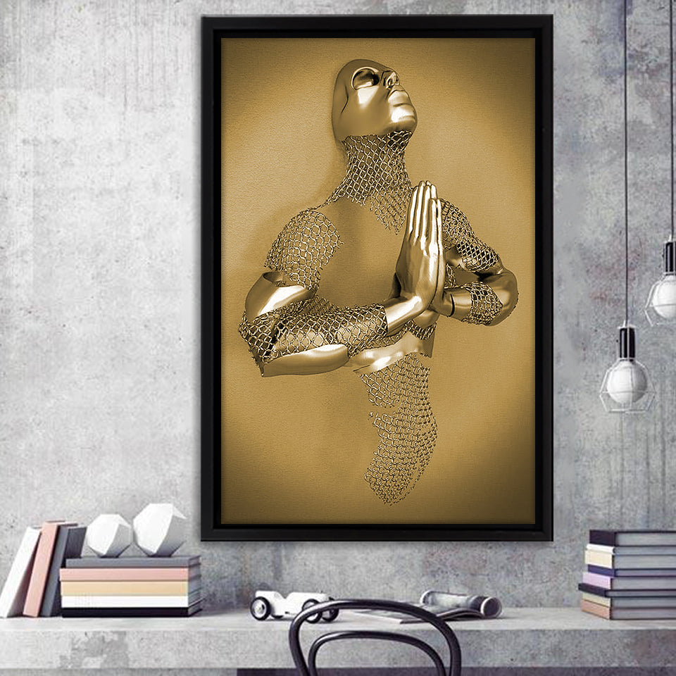 3D Effect Art Prayer For Lost Soul Gold Framed Canvas Prints Wall Art - Painting Canvas, Wall Decor, Framed Art, Prints for Sale