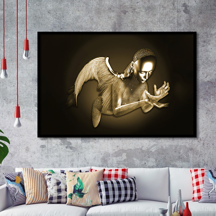 3D Effect Art Black Angel Gold Framed Art Prints Wall Decor - Painting Art, Wall Art, Framed Prints, Prints for Sale