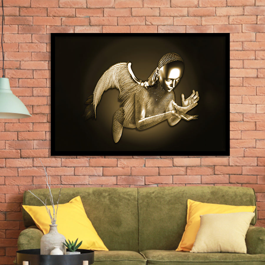 3D Effect Art Black Angel Gold Framed Art Prints Wall Decor - Painting Art, Wall Art, Framed Prints, Prints for Sale