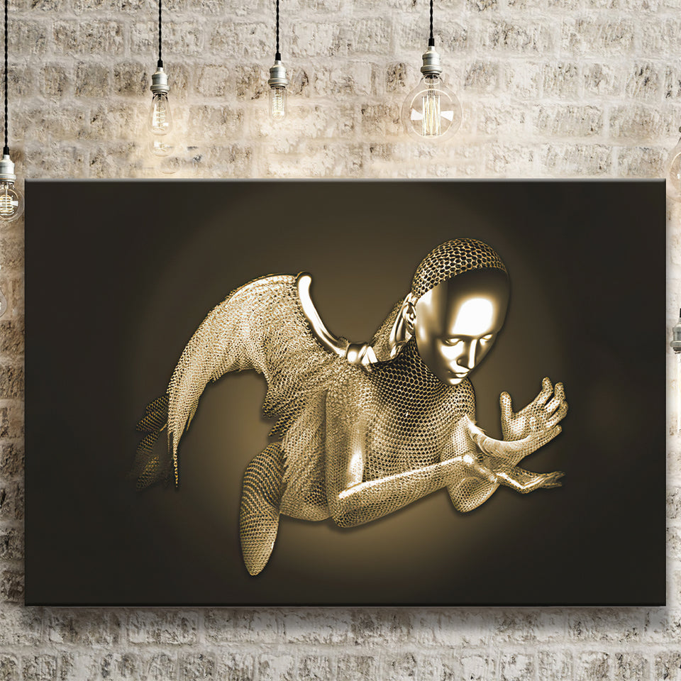 3D Effect Art Black Angel Gold Canvas Prints Wall Art - Painting Canvas, Wall Decor, Home Decor, Prints for Sale
