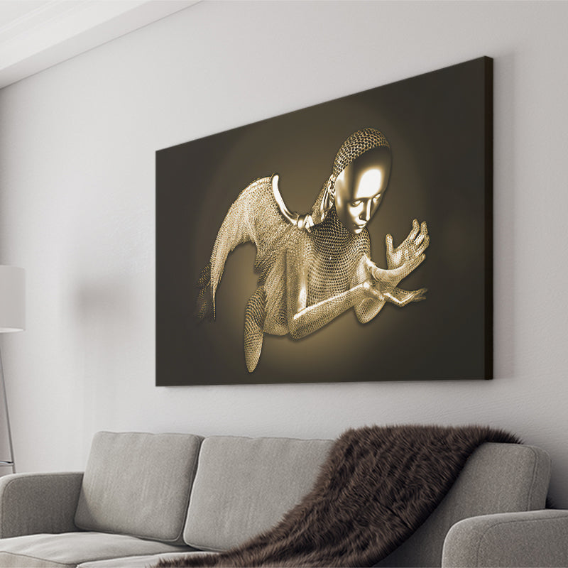 3D Effect Art Black Angel Gold Canvas Prints Wall Art - Painting Canvas, Wall Decor, Home Decor, Prints for Sale