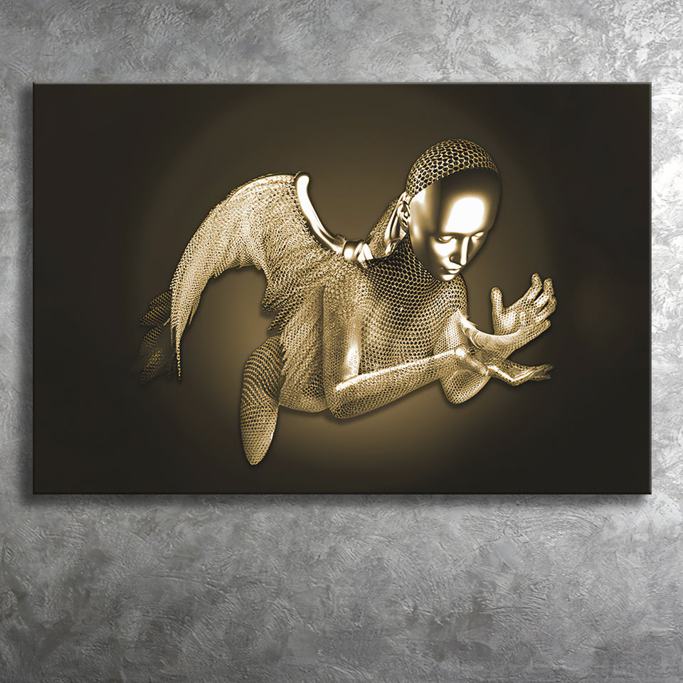 3D Effect Art Black Angel Gold Canvas Prints Wall Art - Painting Canvas, Wall Decor, Home Decor, Prints for Sale
