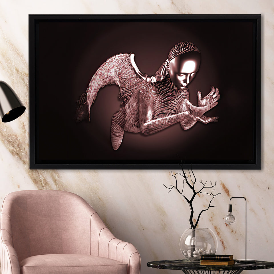 3D Effect Art Black Angel Pink Gold Framed Canvas Prints Wall Art - Painting Canvas, Wall Decor, Framed Art, Prints for Sale
