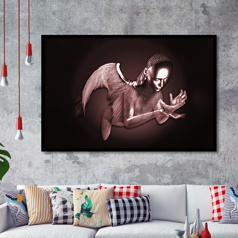 3D Effect Art Black Angel Pink Gold Framed Art Prints Wall Decor - Painting Art, Wall Art, Framed Prints, Prints for Sale