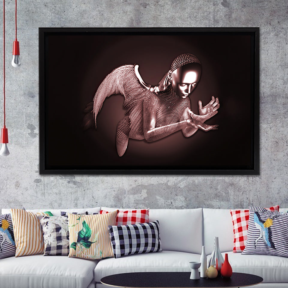 3D Effect Art Black Angel Pink Gold Framed Canvas Prints Wall Art - Painting Canvas, Wall Decor, Framed Art, Prints for Sale