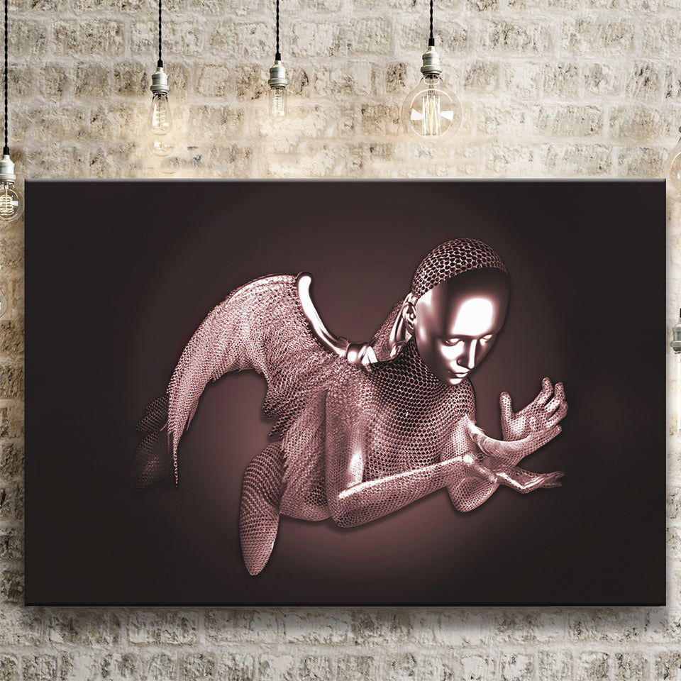 3D Effect Art Black Angel Pink Gold Canvas Prints Wall Art - Painting Canvas, Wall Decor, Home Decor, Prints for Sale