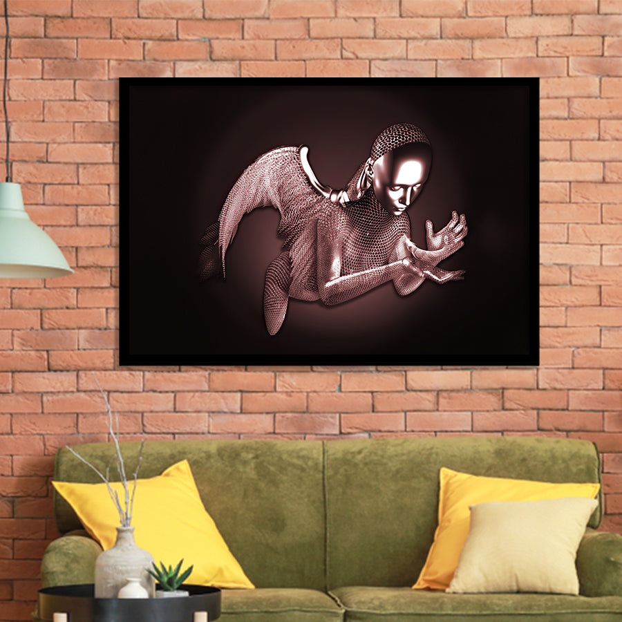 3D Effect Art Black Angel Pink Gold Framed Art Prints Wall Decor - Painting Art, Wall Art, Framed Prints, Prints for Sale