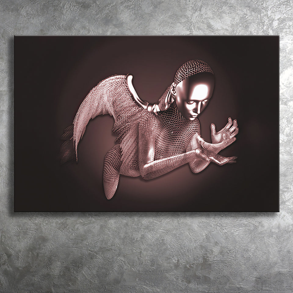 3D Effect Art Black Angel Pink Gold Canvas Prints Wall Art - Painting Canvas, Wall Decor, Home Decor, Prints for Sale