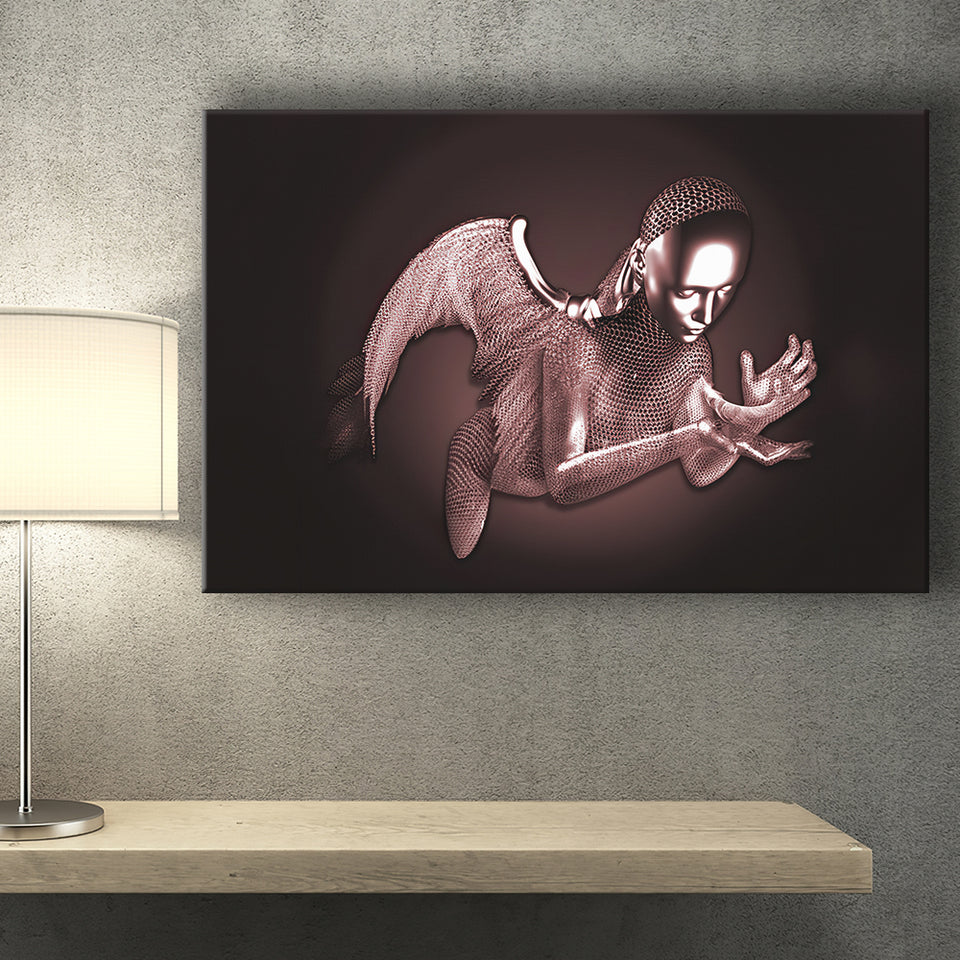 3D Effect Art Black Angel Pink Gold Canvas Prints Wall Art - Painting Canvas, Wall Decor, Home Decor, Prints for Sale
