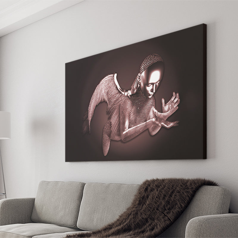 3D Effect Art Black Angel Pink Gold Canvas Prints Wall Art - Painting Canvas, Wall Decor, Home Decor, Prints for Sale