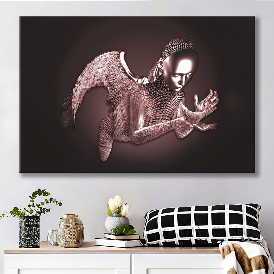 3D Effect Art Black Angel Pink Gold Canvas Prints Wall Art - Painting Canvas, Wall Decor, Home Decor, Prints for Sale