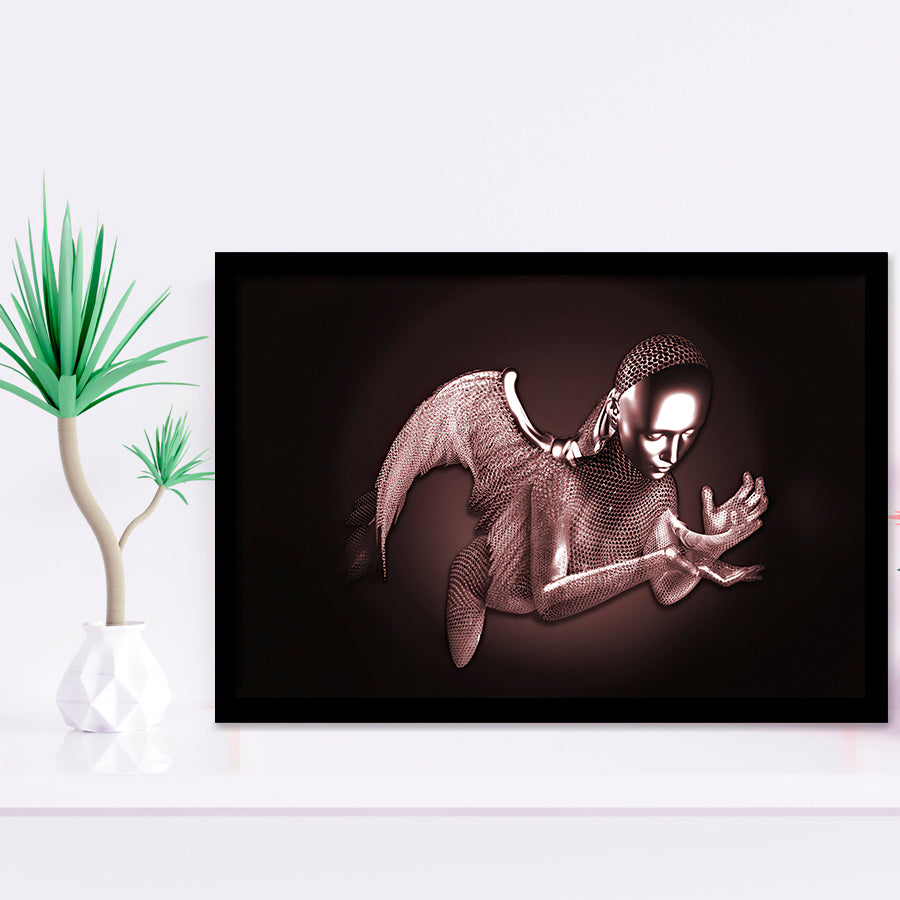 3D Effect Art Black Angel Pink Gold Framed Art Prints Wall Decor - Painting Art, Wall Art, Framed Prints, Prints for Sale