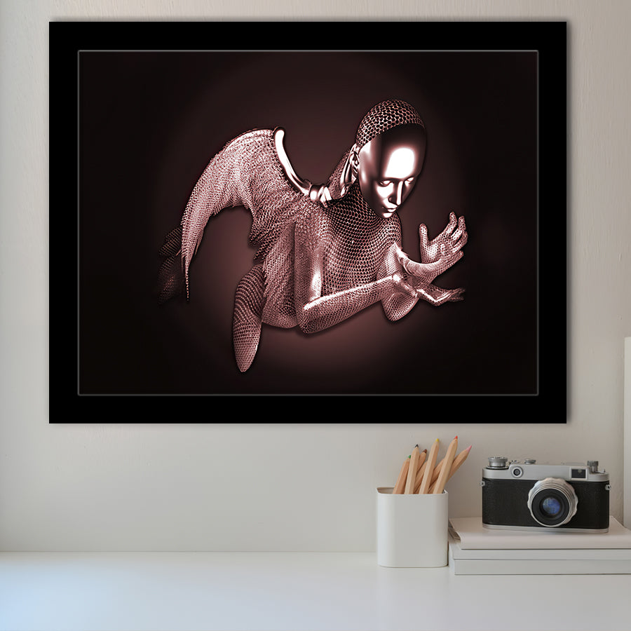 3D Effect Art Black Angel Pink Gold Framed Art Prints Wall Decor - Painting Art, Wall Art, Framed Prints, Prints for Sale