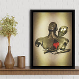 3D Effect Art Black Love Red Moon Heart Glitter Gold Background Framed Canvas Prints Wall Art - Painting Canvas,Floating Frame,Wall Decor