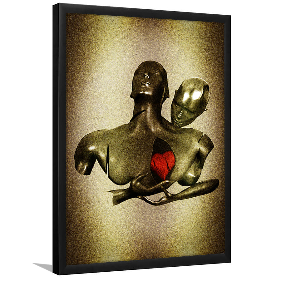 3D Effect Art Black Love Red Moon Heart Glitter Gold Background Framed Art Print Wall Decor - Painting Art,Framed Picture,Wall Art