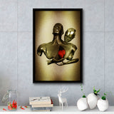 3D Effect Art Black Love Red Moon Heart Glitter Gold Background Framed Canvas Prints Wall Art - Painting Canvas,Floating Frame,Wall Decor