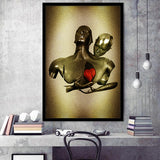 3D Effect Art Black Love Red Moon Heart Glitter Gold Background Framed Art Print Wall Decor - Painting Art,Framed Picture,Wall Art