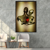 3D Effect Art Black Love Red Moon Heart Glitter Gold Background Framed Canvas Prints Wall Art - Painting Canvas,Floating Frame,Wall Decor