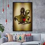 3D Effect Art Black Love Red Moon Heart Glitter Gold Background Framed Art Print Wall Decor - Painting Art,Framed Picture,Wall Art