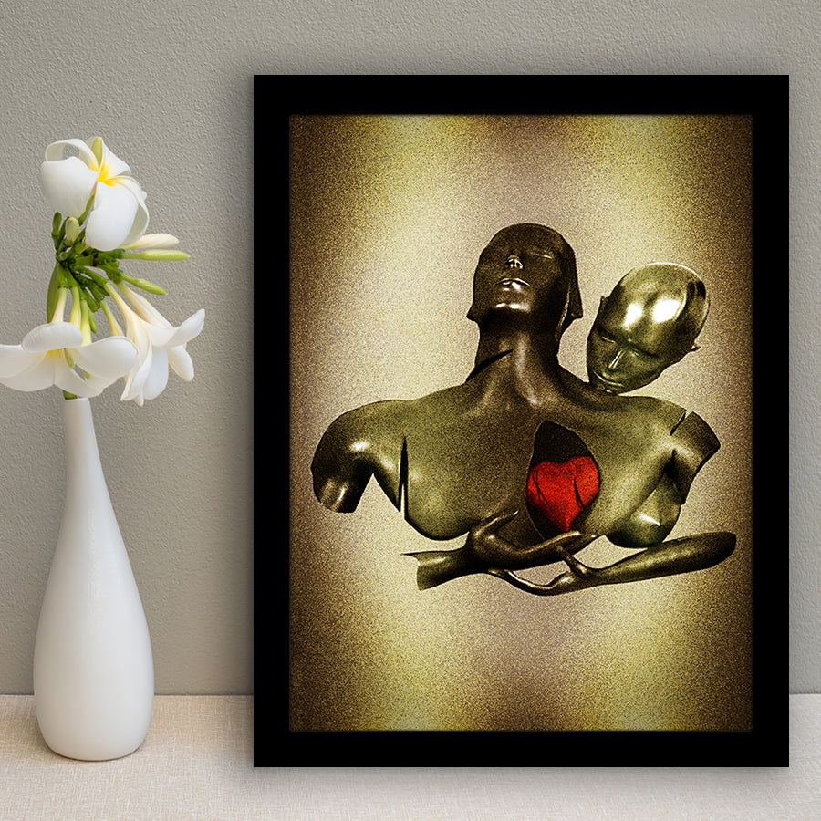 3D Effect Art Black Love Red Moon Heart Glitter Gold Background Framed Art Print Wall Decor - Painting Art,Framed Picture,Wall Art