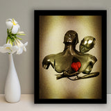 3D Effect Art Black Love Red Moon Heart Glitter Gold Background Framed Art Print Wall Decor - Painting Art,Framed Picture,Wall Art