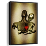 3D Effect Art Black Love Red Moon Heart Glitter Gold Background Framed Canvas Prints Wall Art - Painting Canvas,Floating Frame,Wall Decor