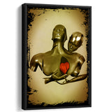 3D Effect Art Black Love Red Moon Heart Gold Background Framed Canvas Prints Wall Art - Painting Canvas,Floating Frame,Wall Decor