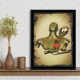 3D Effect Art Black Love Red Moon Heart Gold Background Framed Canvas Prints Wall Art - Painting Canvas,Floating Frame,Wall Decor