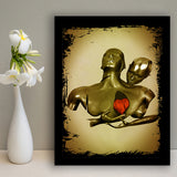 3D Effect Art Black Love Red Moon Heart Gold Background Black Frame Framed Art Print Wall Decor - Painting Art,Framed Picture,Wall Art