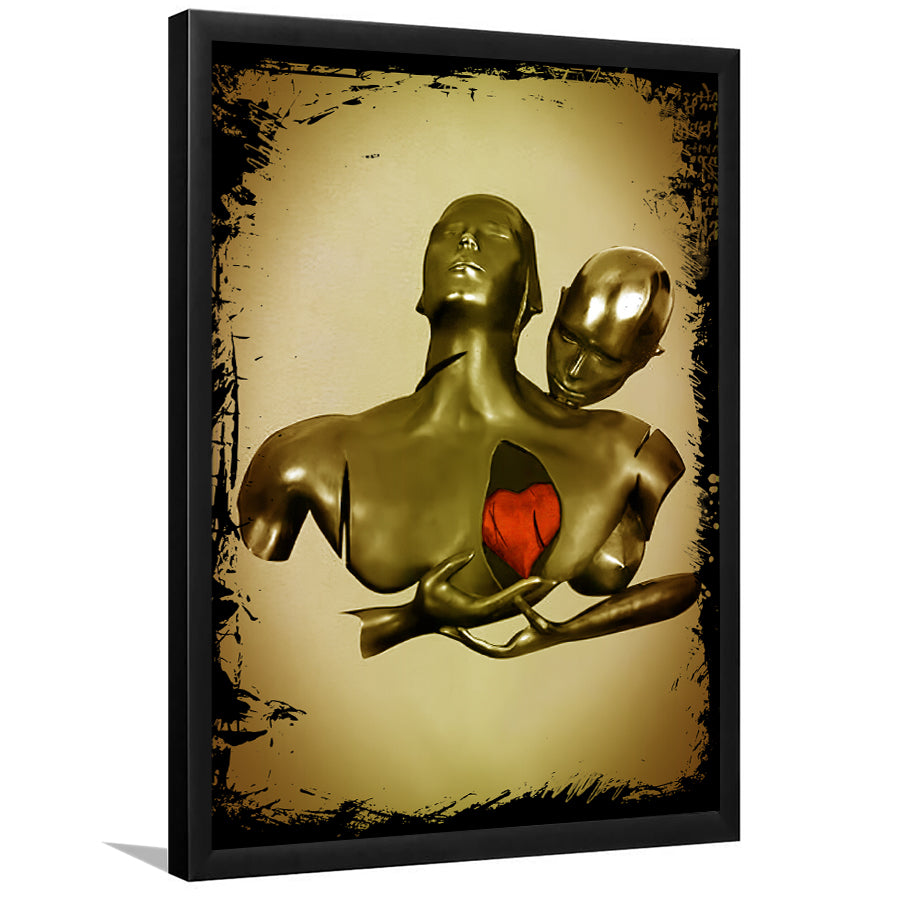 3D Effect Art Black Love Red Moon Heart Gold Background Black Frame Framed Art Print Wall Decor - Painting Art,Framed Picture,Wall Art