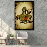 3D Effect Art Black Love Red Moon Heart Gold Background Framed Canvas Prints Wall Art - Painting Canvas,Floating Frame,Wall Decor