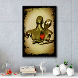 3D Effect Art Black Love Red Moon Heart Gold Background Framed Canvas Prints Wall Art - Painting Canvas,Floating Frame,Wall Decor
