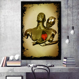 3D Effect Art Black Love Red Moon Heart Gold Background Black Frame Framed Art Print Wall Decor - Painting Art,Framed Picture,Wall Art