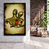 3D Effect Art Black Love Red Moon Heart Gold Background Framed Canvas Prints Wall Art - Painting Canvas,Floating Frame,Wall Decor