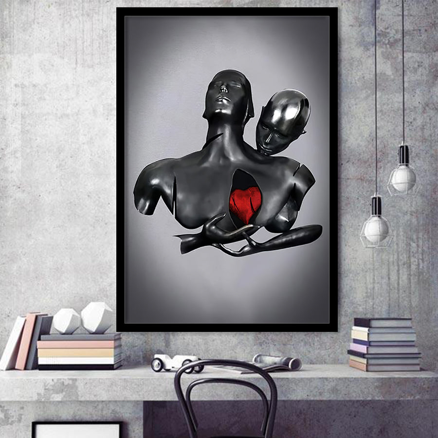 3D Effect Art Black Love Red Moon Heart Framed Art Prints Wall Decor - Painting Art, Home Decor,Wall Art, Framed Picture