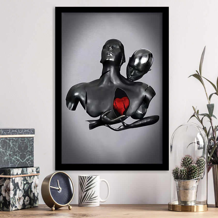 3D Effect Art Black Love Red Moon Heart Framed Art Prints Wall Decor - Painting Art, Home Decor,Wall Art, Framed Picture