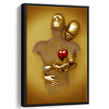 3D Effect Art Couple Love Red Heart Gold Color Framed Canvas Prints Wall Art - Painting Canvas, Home Wall Decor,Framed Picture, For Sale