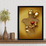 3D Effect Art Couple Love Red Heart Gold Color Framed Canvas Prints Wall Art - Painting Canvas, Home Wall Decor,Framed Picture, For Sale