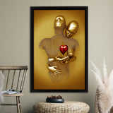 3D Effect Art Couple Love Red Heart Gold Color Framed Canvas Prints Wall Art - Painting Canvas, Home Wall Decor,Framed Picture, For Sale