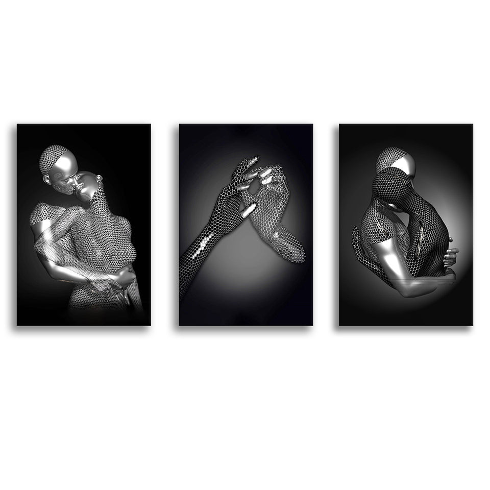 3D Effect Art Couple Love Canvas Prints 3 Pieces Wall Art Decor - Painting Canvas, Multi Panel, Home Decor