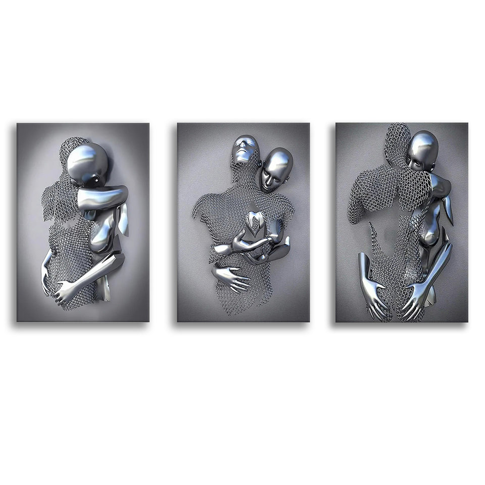 3D Effect Art Emotional Hug Love Canvas Prints Wall Art Set of 3 Piece Canvas Prints Wall Art Decor
