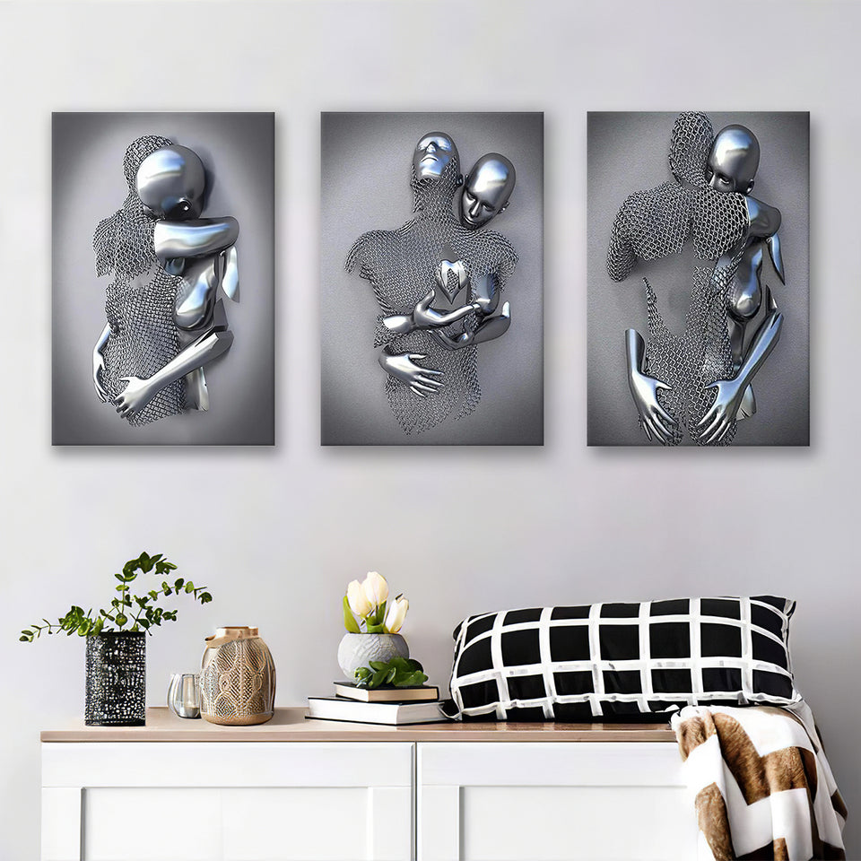 3D Effect Art Emotional Hug Love Canvas Prints Wall Art Set of 3 Piece Canvas Prints Wall Art Decor