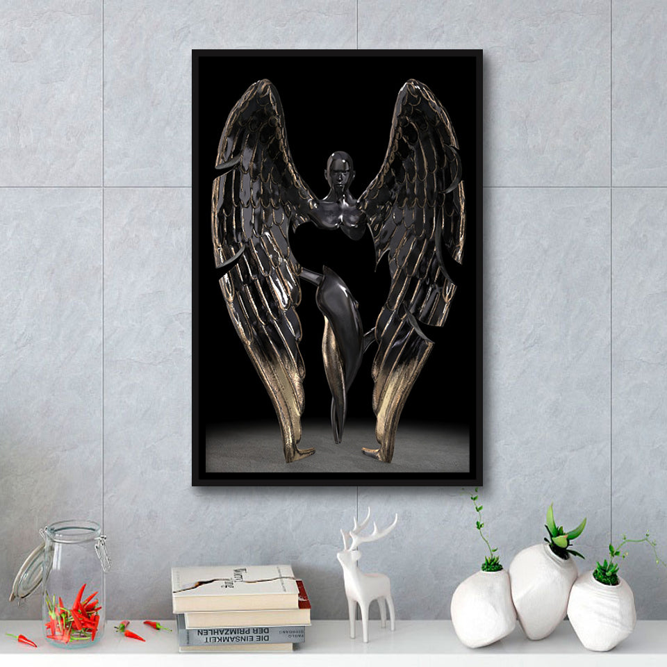 3D Effect Art Fallen Angel Iron Mesh V1 Framed Canvas Prints Wall Art - Painting Canvas, Floating Frame, Painting Prints, For Sale