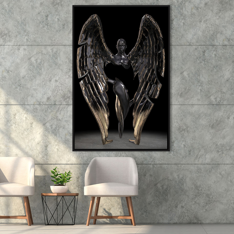 3D Effect Art Fallen Angel Iron Mesh V1 Framed Canvas Prints Wall Art - Painting Canvas, Floating Frame, Painting Prints, For Sale