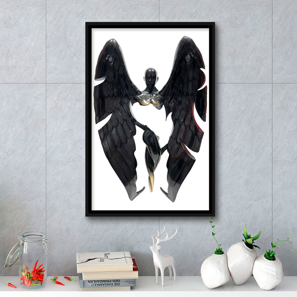 3D Effect Art Fallen Angel Iron Mesh V3 Framed Canvas Prints Wall Art - Painting Canvas, Floating Frame, Painting Prints, For Sale