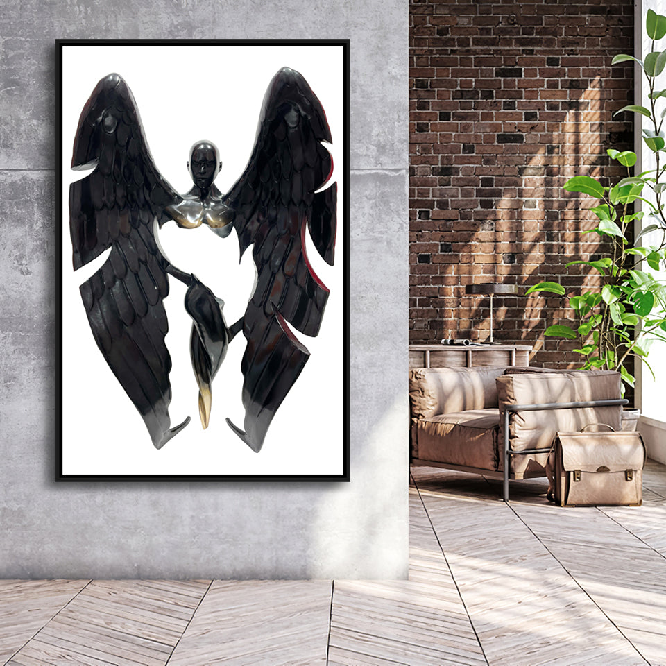 3D Effect Art Fallen Angel Iron Mesh V3 Framed Canvas Prints Wall Art - Painting Canvas, Floating Frame, Painting Prints, For Sale