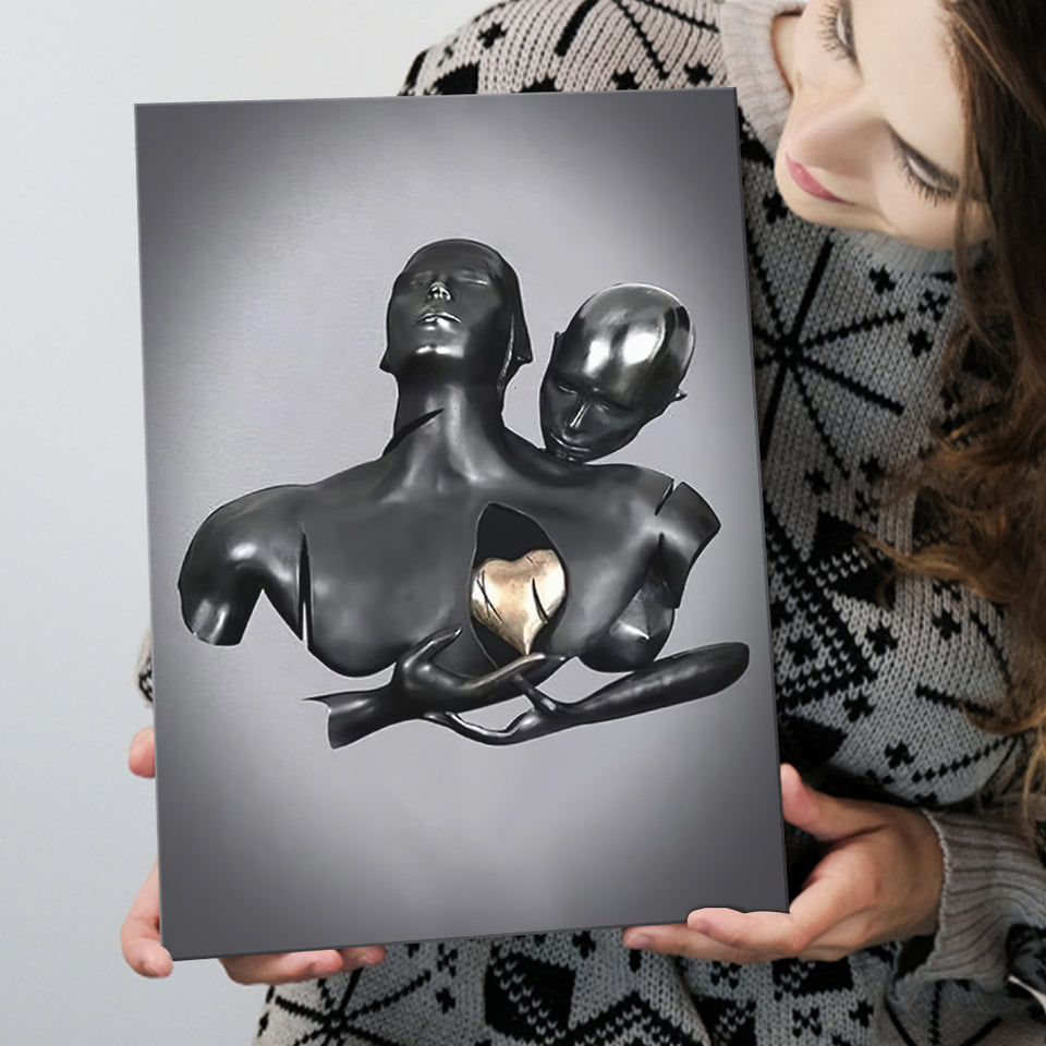 3D Effect Art Golden Love Heart Canvas Prints Wall Art - Painting Canvas, Home Wall Decor, For Sale