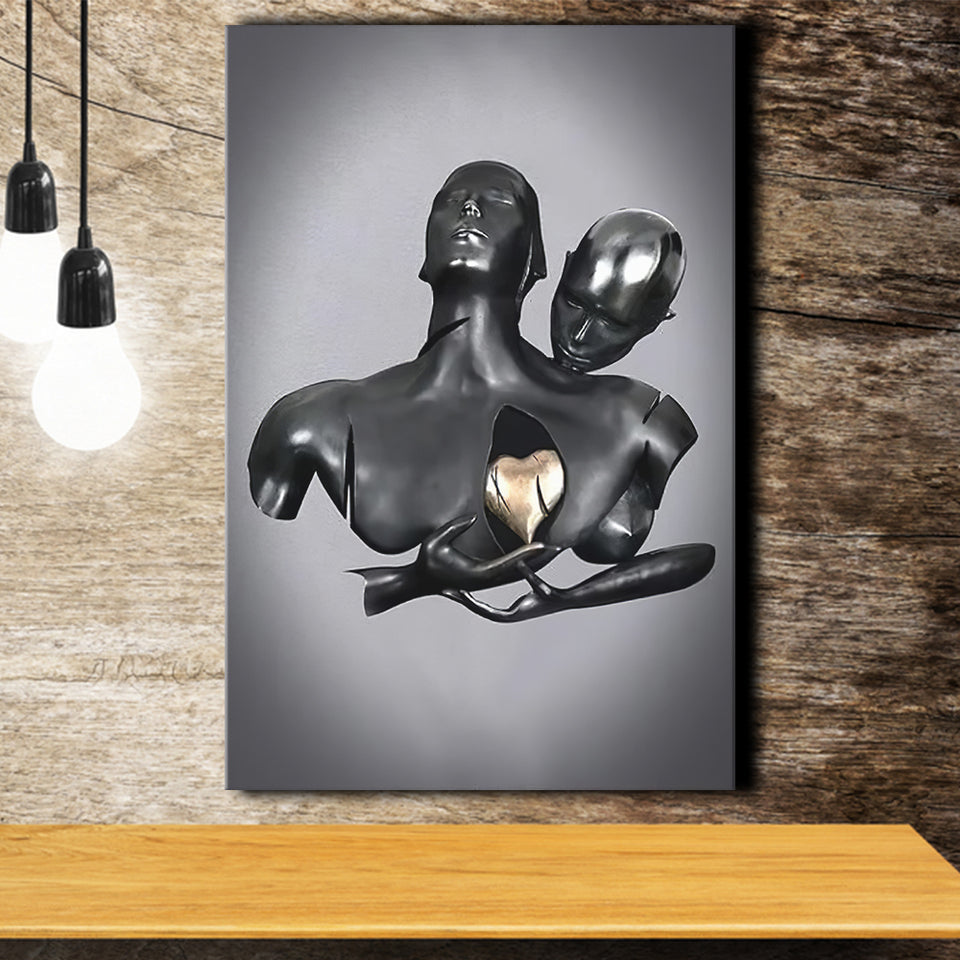 3D Effect Art Golden Love Heart Canvas Prints Wall Art - Painting Canvas, Home Wall Decor, For Sale